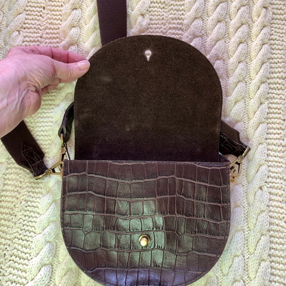 Madewell Brown Leather Crocodile Embossed Mini Handbag NWT Crossbody - Picture 10 of 15